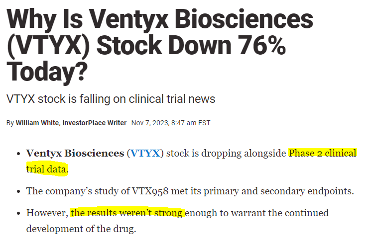 VTYX 폭락 이유