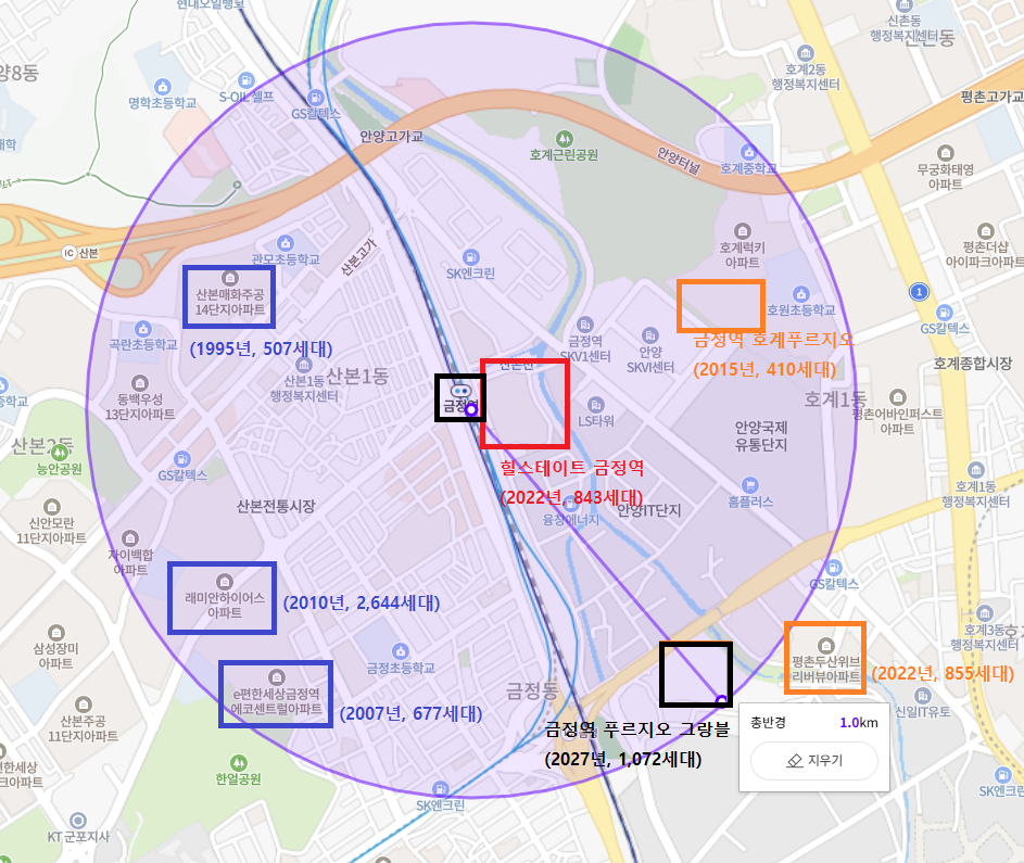 금정역 역세권 반경 1km 이내 주요 아파트