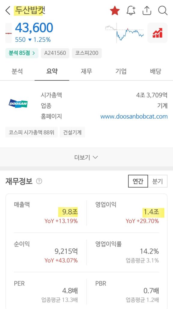 두산밥캣 가치 평가