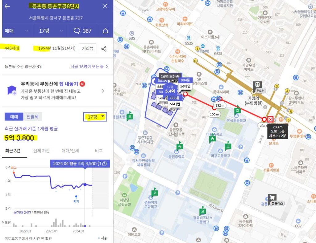 등촌주공8단지 전용 41 실거래가