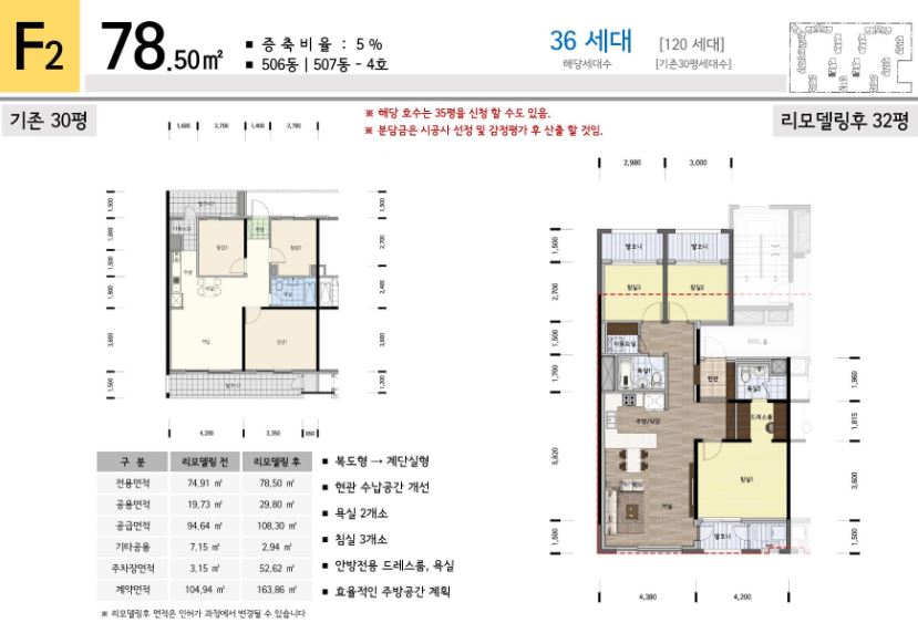 한솔5단지 리모델링 후 32평 평면도