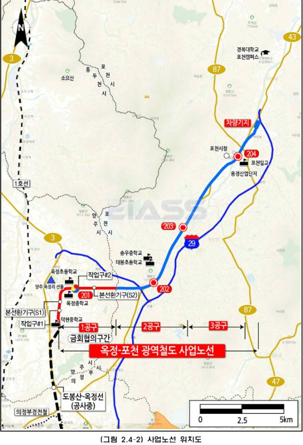 옥정-포천 구간 노선도