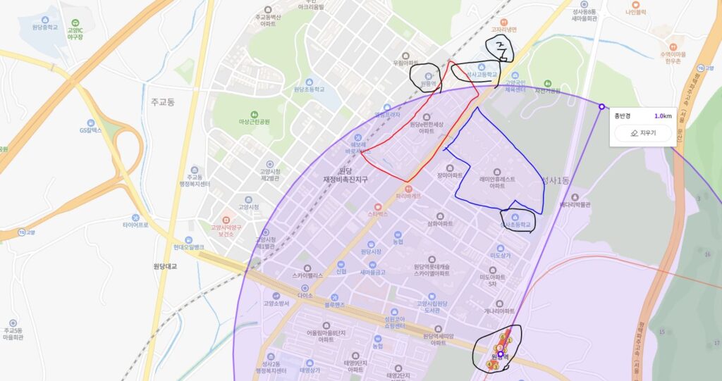 원당 e편한세상과 래미안 휴레스트 위치