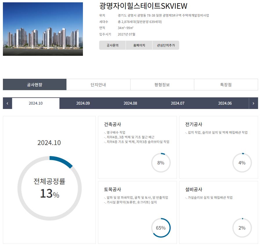 광명자이힐스테이뷰 공정률 현황