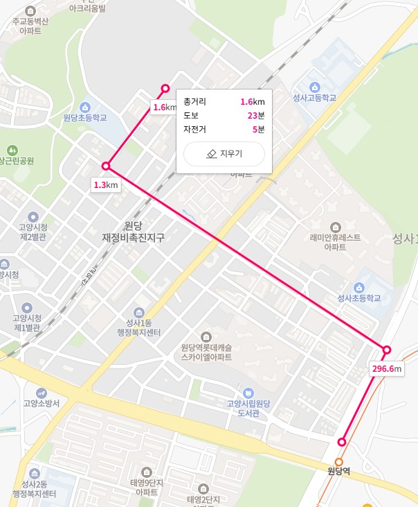 더샵 고양 포레나에서 원당역까지 거리