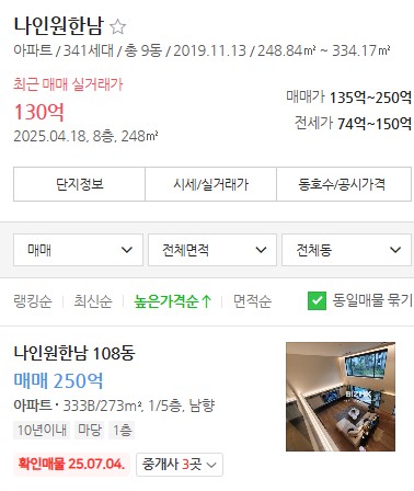 나인원한남 호가
